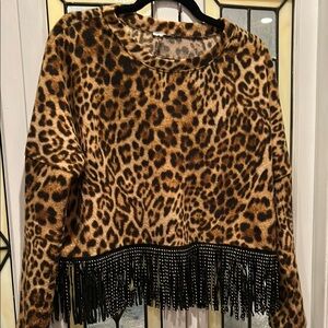 Fringe Leopard Print Sweater